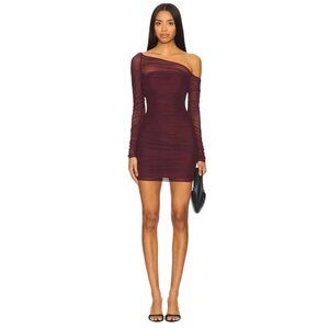SEROYA Chantae Dress in Merlot Small New Womens Midi Stretch Mesh